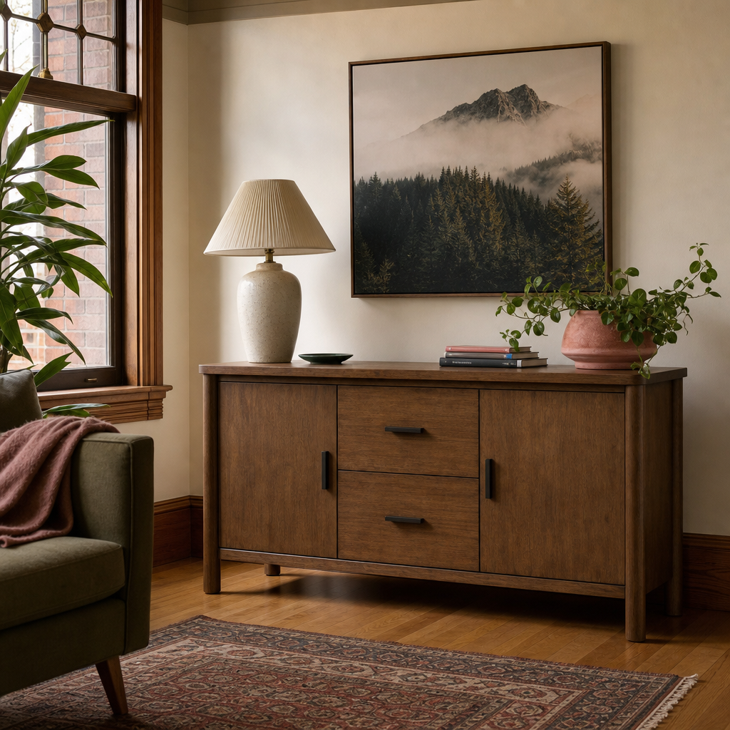 Bloomfield Sideboard in Dark Walnut styled in a Portland dining room - lifestyle - What&