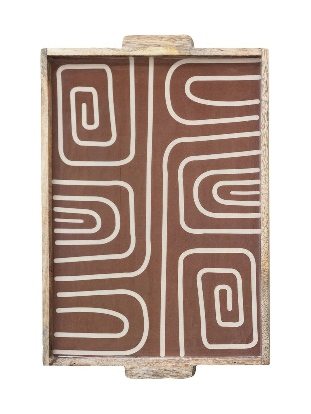 Enameled Mango Wood Tray with Handles & Design
