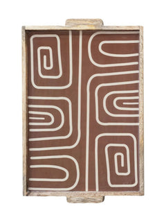 Enameled Mango Wood Tray with Handles &amp; Design