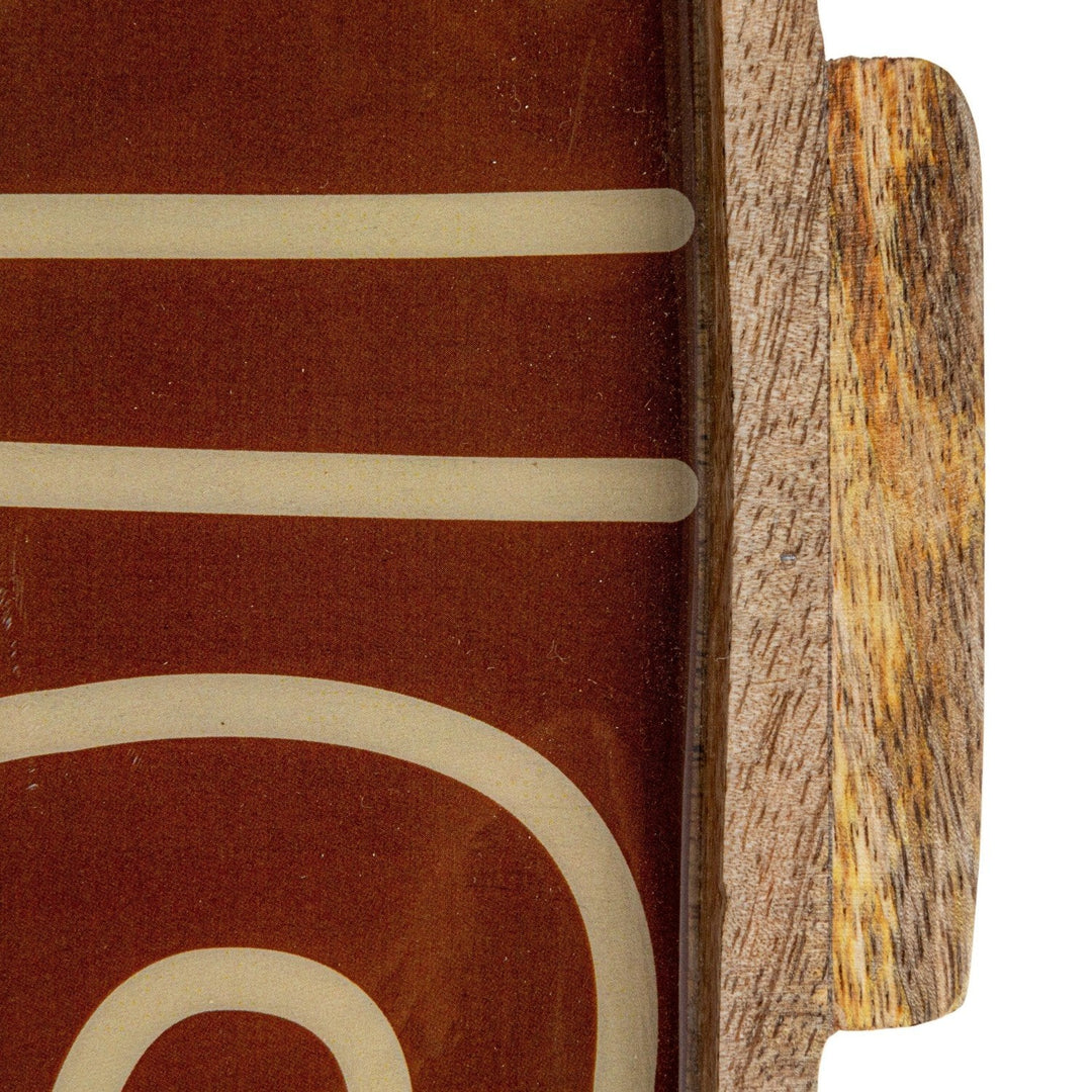 Enameled Mango Wood Tray with Handles &amp; Design