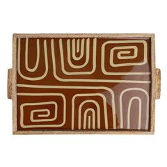 Enameled Mango Wood Tray with Handles &amp; Design