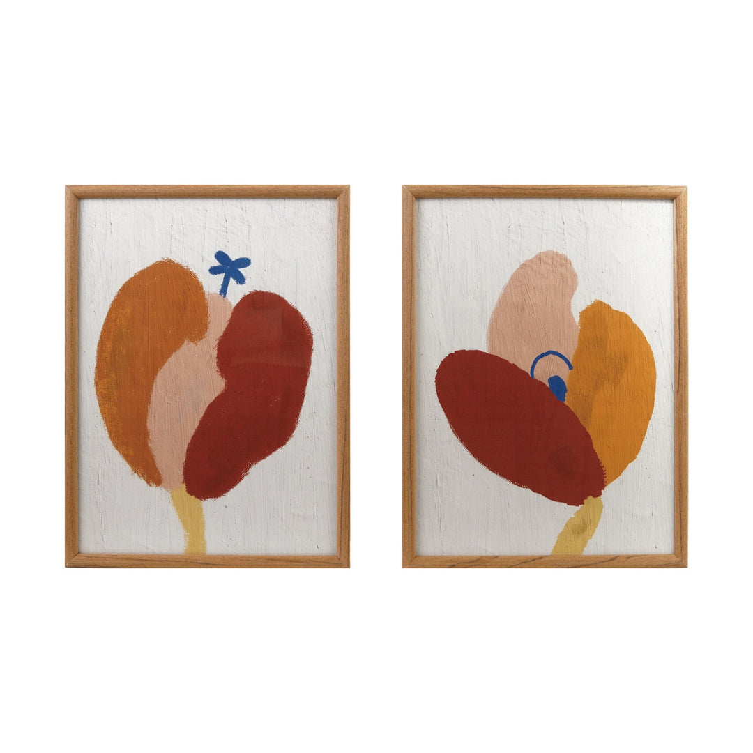 Framed Abstract Flower Wall Art, Rust &amp; Ochre, 2 Styles front view - wall art by Bloomingville - Whats New Furniture Portland OR