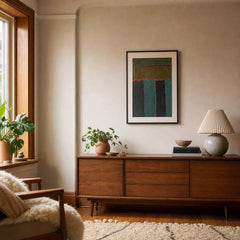 Hand-Painted Abstract Wall Art, Green &amp; Teal, 18" x 24" styled in a second Portland room - Whats New Furniture