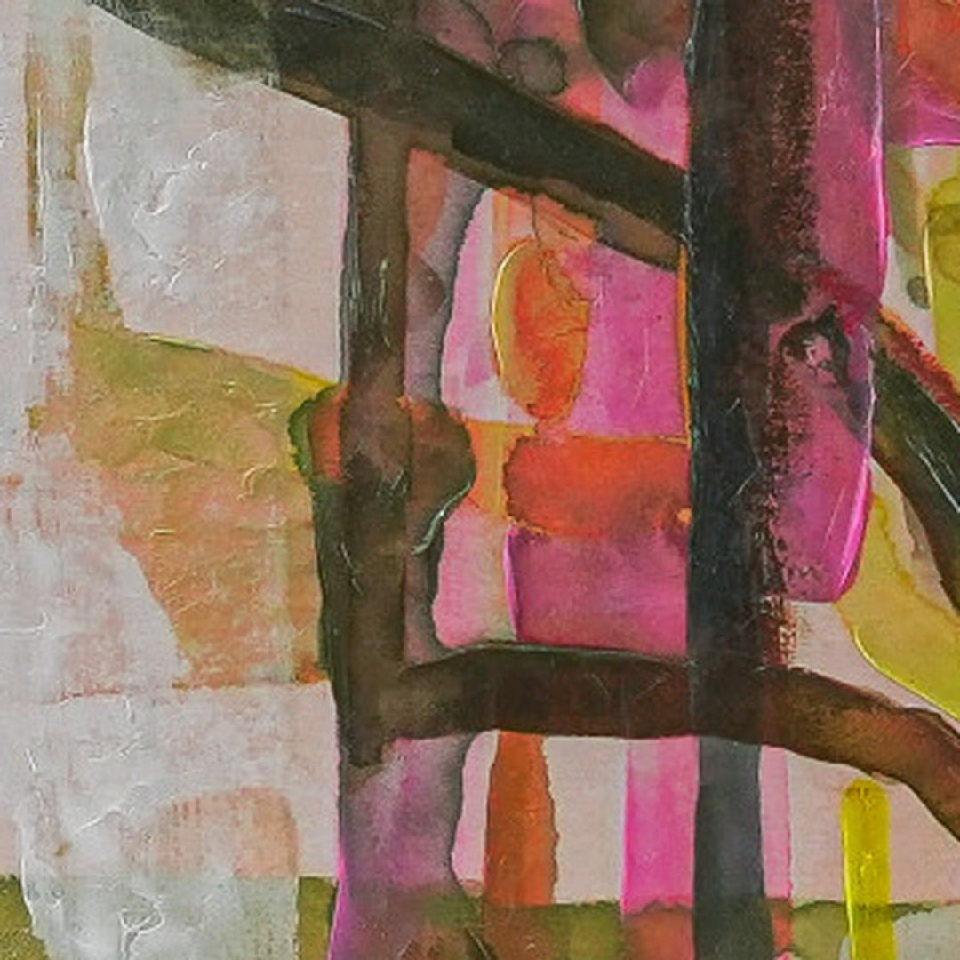 Hand-Painted Abstract Wall Art with Gold Foil Edges, 36" x 48" texture detail close up - wall art by Bloomingville - Whats New Furniture Portland OR