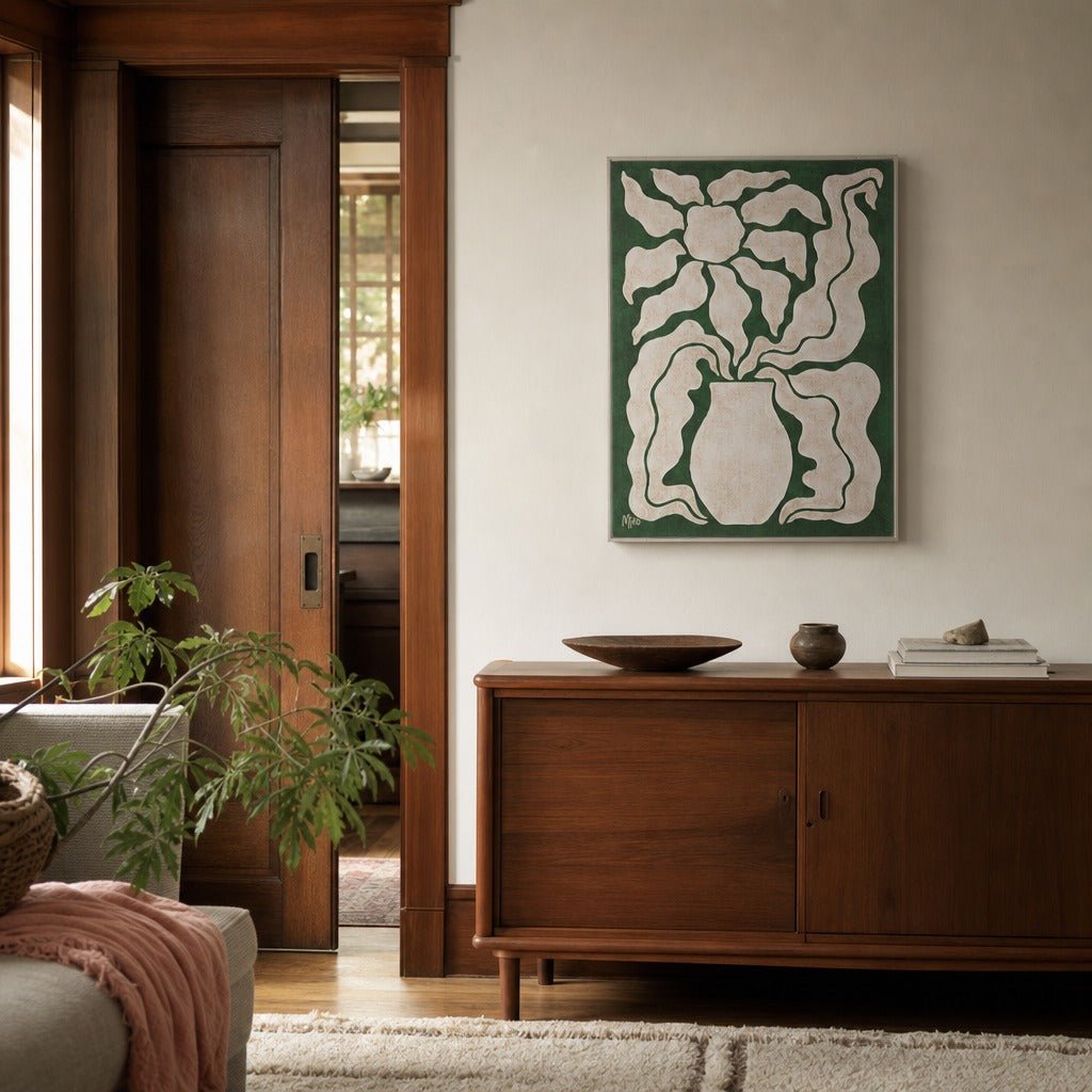 Hand-Painted Flower Canvas Wall Art in Acrylic Box Frame, 32" styled in a Portland living room - Whats New Furniture