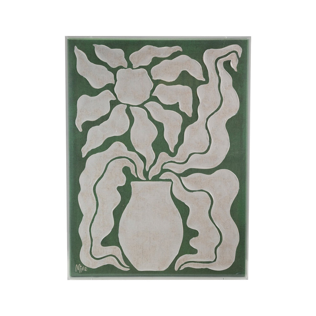 Hand-Painted Flower Canvas Wall Art in Acrylic Box Frame, 32" front view - wall art by Bloomingville - Whats New Furniture Portland OR