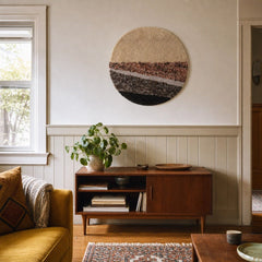 Hand-Tufted Round Wall Décor, Wool &amp; Cotton, 28" styled in a Portland living room - Whats New Furniture