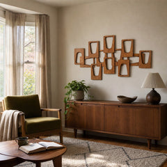 MDF Mid-Century Modern Wall Décor, Wood Finish, 44" styled in a Portland living room - Whats New Furniture