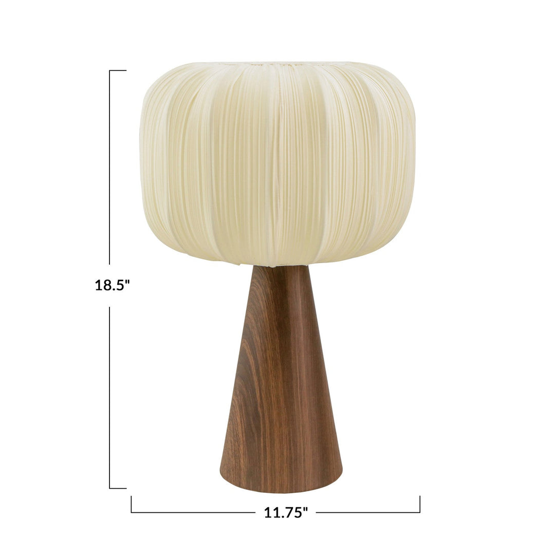 Dimension diagram of the metal table lamp with pleated shade showing 18.5 inch height and 11.75 inch shade - Whats New Furniture Portland