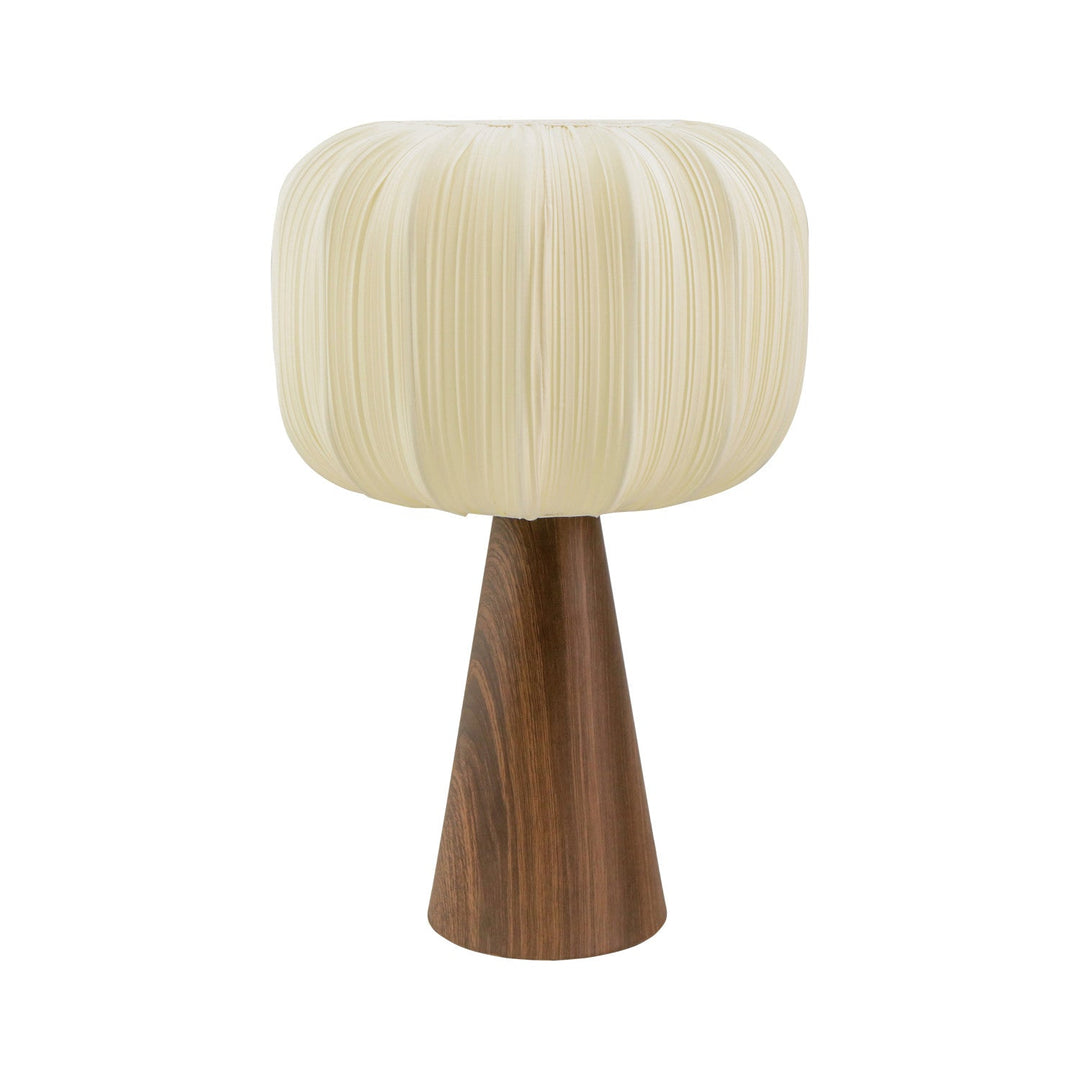 Metal Table Lamp with pleated cream fabric shade and wood finish tapered base front view - lamp by Bloomingville - Whats New Furniture Portland OR