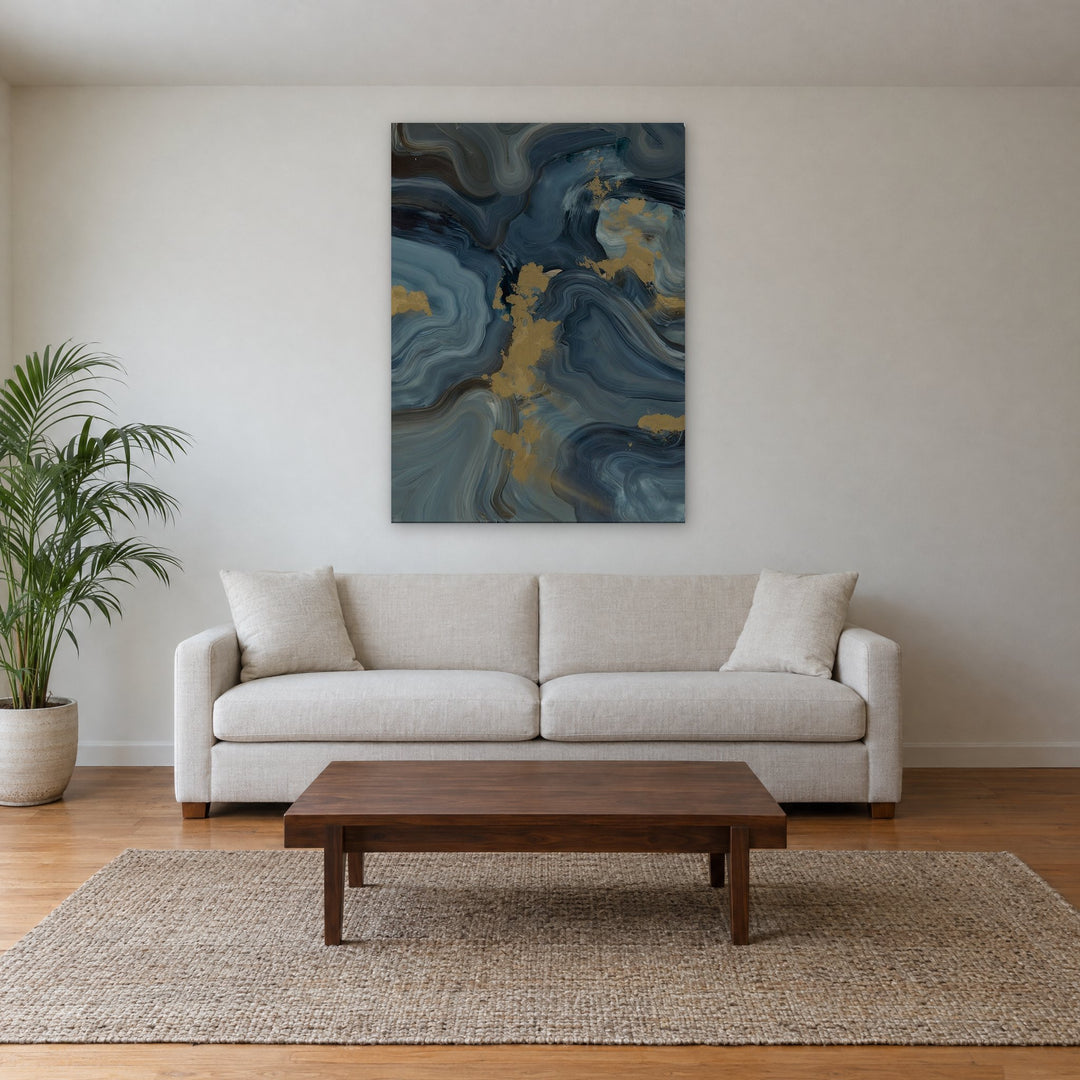 Blue Breeze I Canvas Wall Art, 48" x 60" styled in a Portland living room - Whats New Furniture