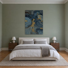 Blue Breeze I Canvas Wall Art, 48" x 60" styled in a Portland bedroom - Whats New Furniture