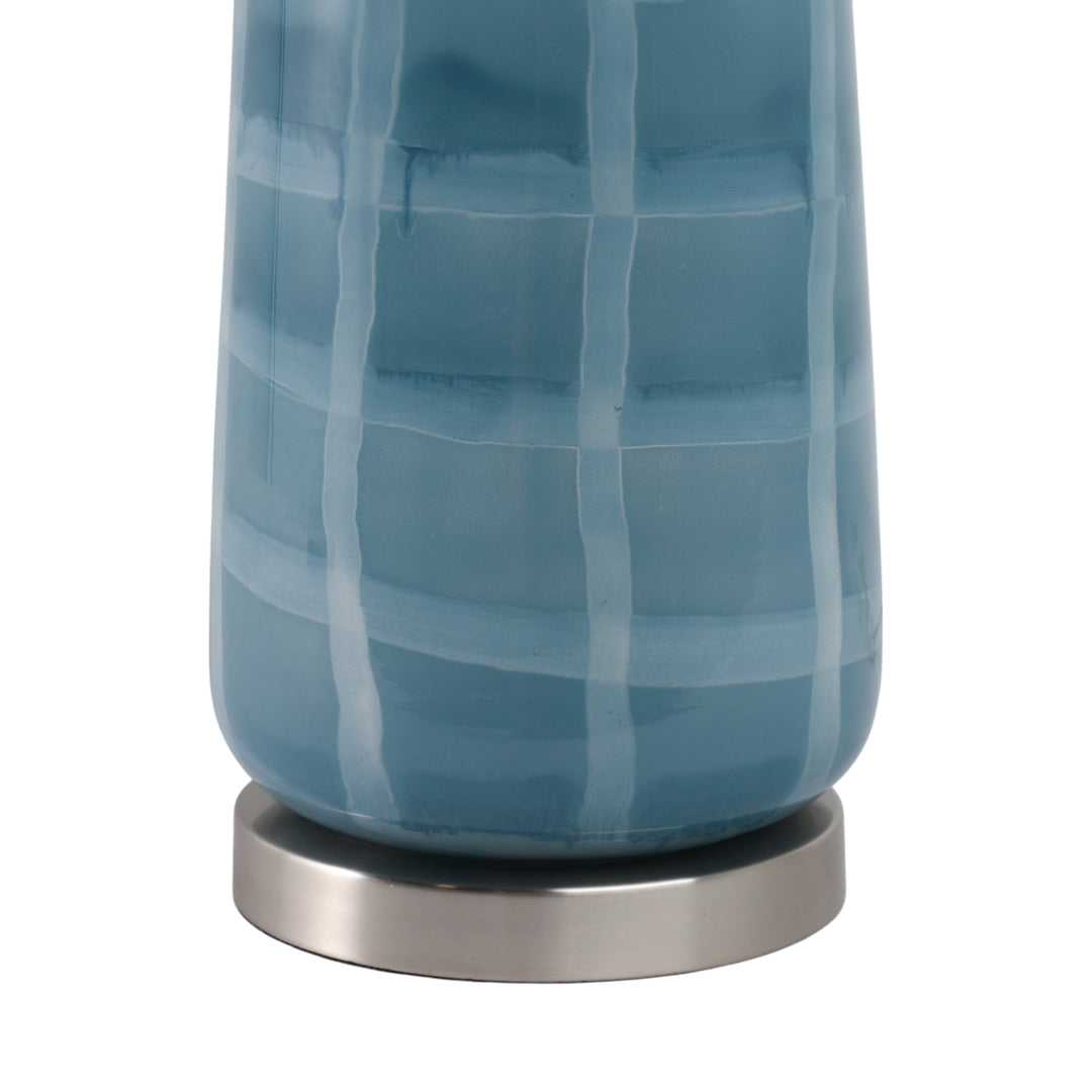 Blue Checkered Glass Table Lamp 29" base detail close up - table lamp by Sagebrook Home - Whats New Furniture Portland OR
