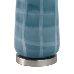 Blue Checkered Glass Table Lamp 29" base detail close up - table lamp by Sagebrook Home - Whats New Furniture Portland OR