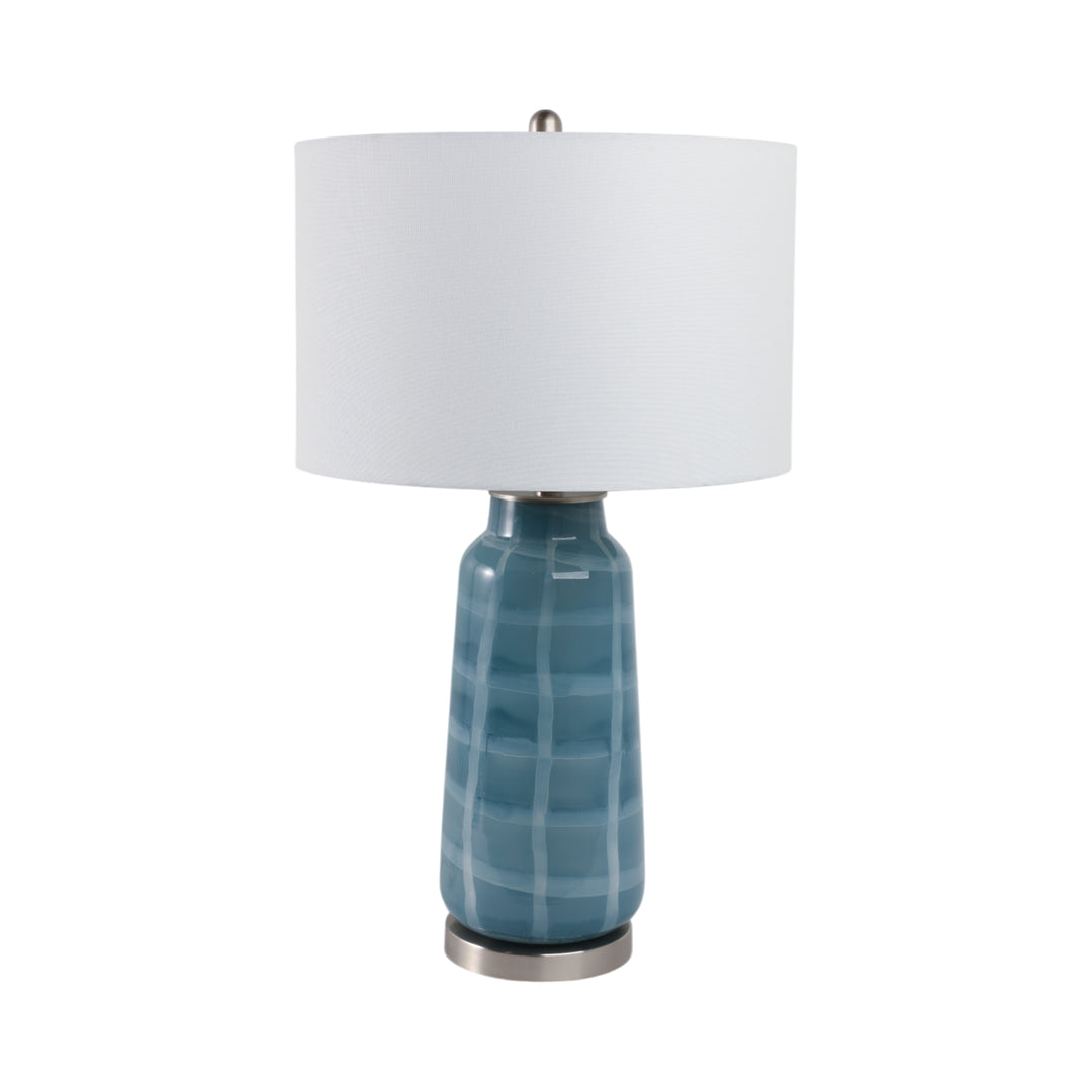 Blue Checkered Glass Table Lamp 29" front view - table lamp by Sagebrook Home - Whats New Furniture Portland OR