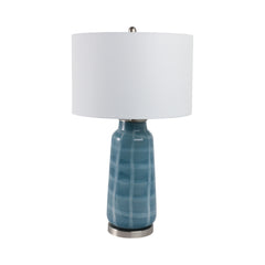 Blue Checkered Glass Table Lamp 29" front view - table lamp by Sagebrook Home - Whats New Furniture Portland OR