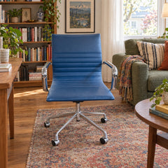 Blue adjustable office chair with a padded seat and metal base. - detail view 1