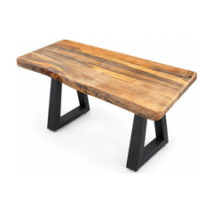 Blue-Stained Pine end table with visible pine grain and a long, low silhouette.