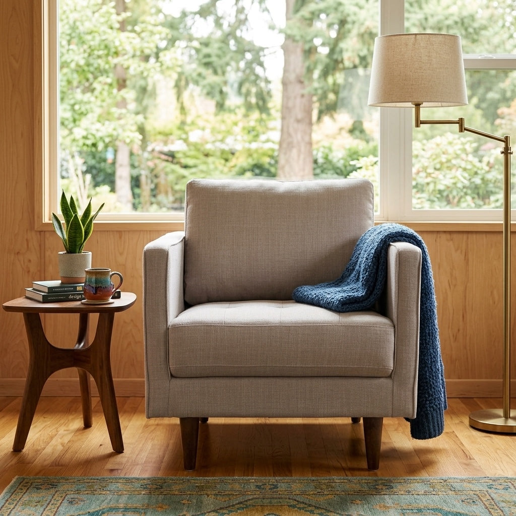 Boca Armchair styled in a bright Portland mid-century modern interior - Whats New Furniture