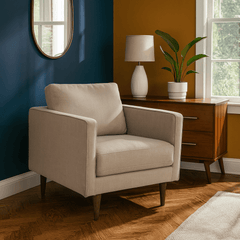 Boca Armchair in Sand corner detail - mid-century woven armchair by Unique Furniture - Whats New Furniture Portland OR