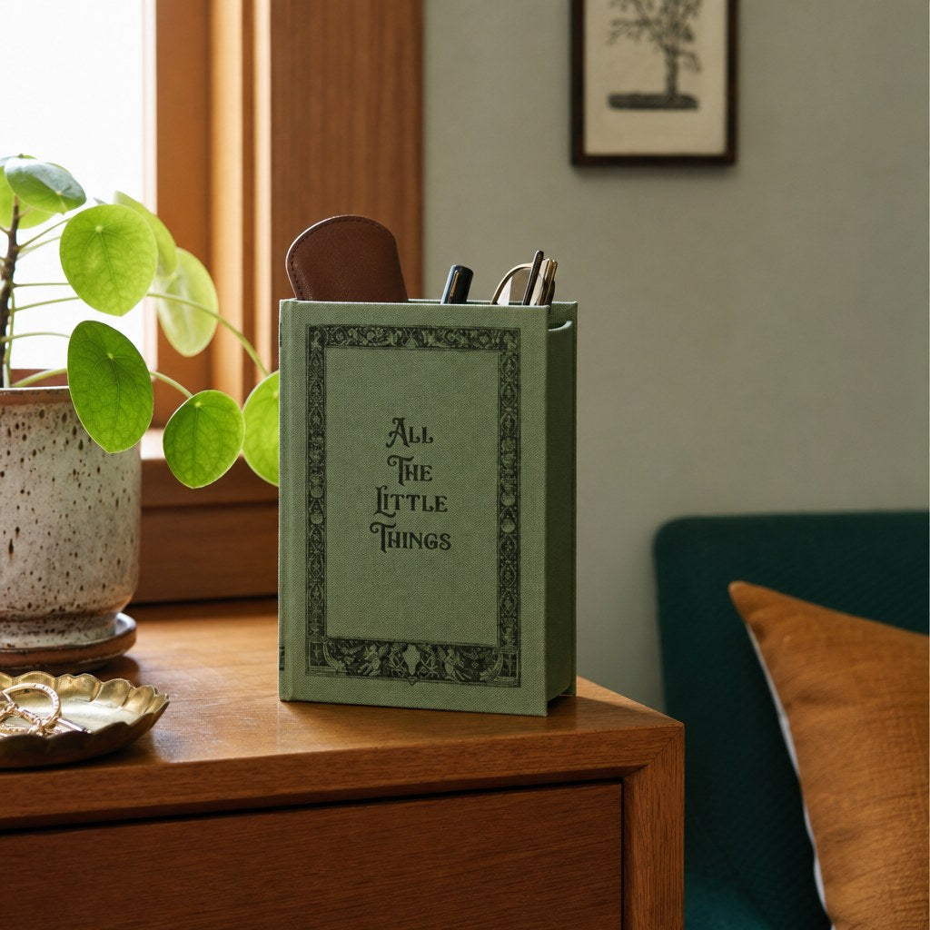 Decorative Book Storage Box styled in a Portland home office - What&