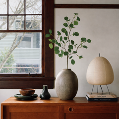 Botanica Silver Dollar Eucalyptus Stem styled in a Portland home - faux plants by Kalalou - Whats New Furniture Portland OR