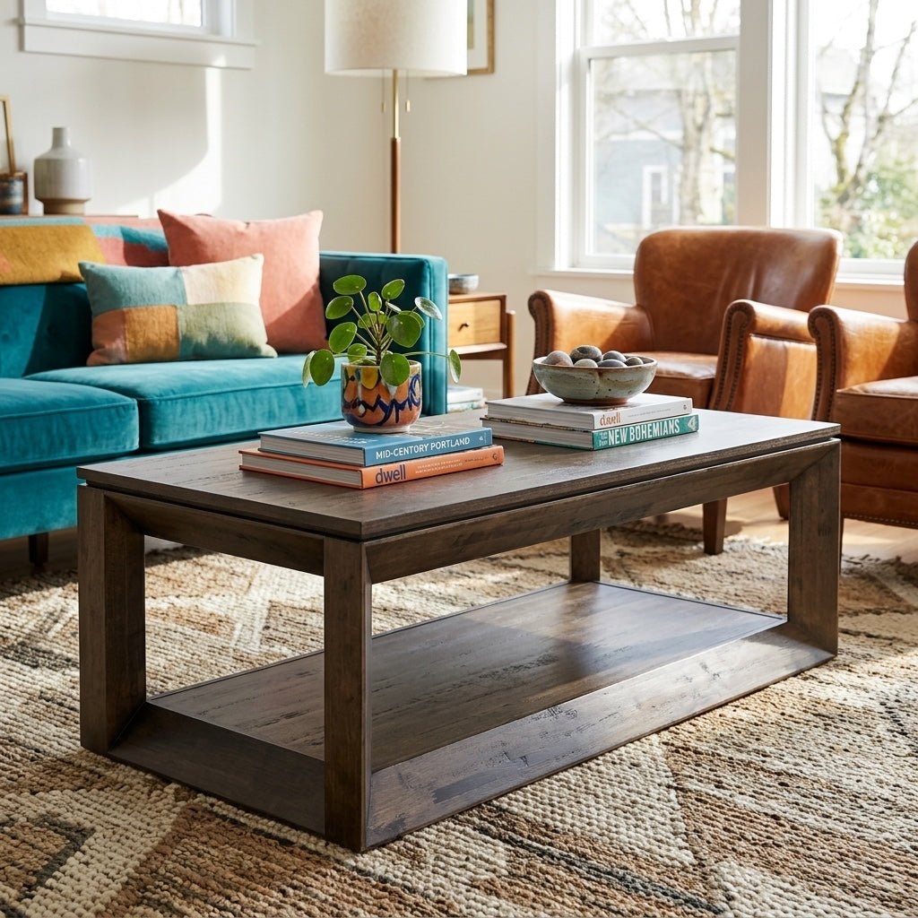 Bradley Coffee Table in Mocha Nutmeg room setting - rectangular coffee table by LH Imports - Whats New Furniture Portland OR