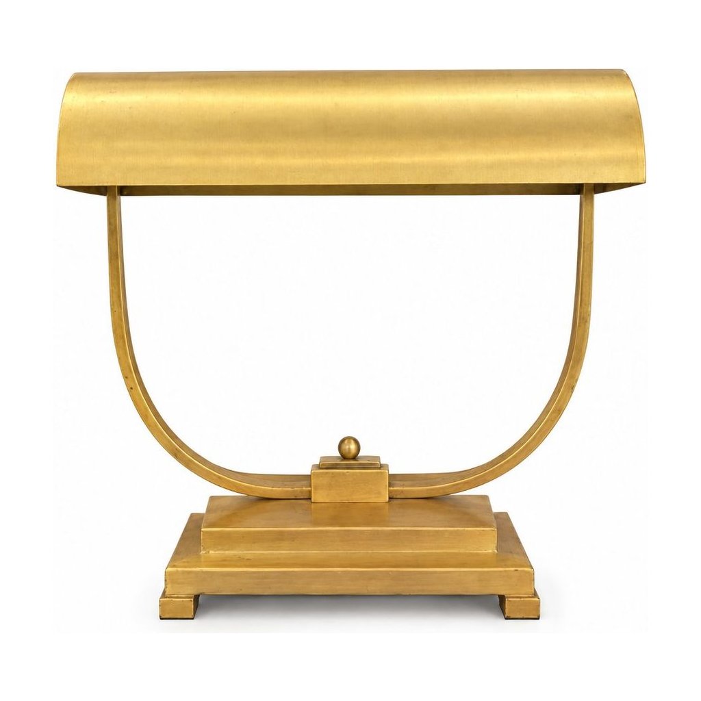 Brass Art Deco table lamp with geometric metal lines - Whats New Furniture Portland OR