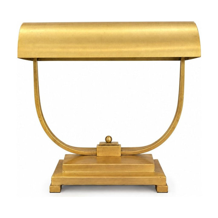 Brass Art Deco table lamp with geometric metal lines - Whats New Furniture Portland OR