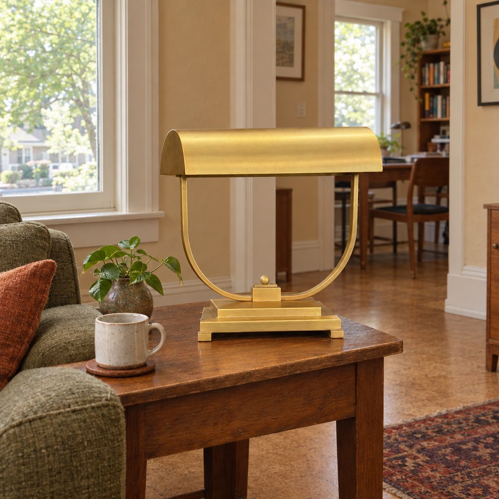 Art Deco Metal Table Lamp in Gold styled in a Portland home - Whats New Furniture