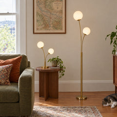 Brass Double Globe Floor &amp; Table Lamp Set, Set of 2 styled in a Portland living room - Whats New Furniture