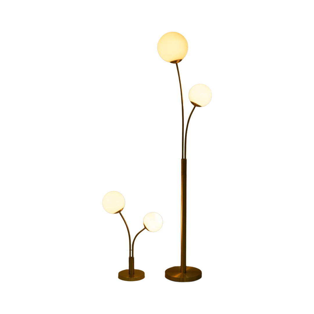 Brass Double Globe Floor &amp; Table Lamp Set, Set of 2 lit up - floor lamp by Sagebrook Home - Whats New Furniture Portland OR