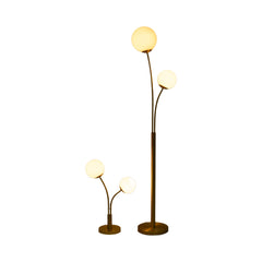 Brass Double Globe Floor &amp; Table Lamp Set, Set of 2 lit up - floor lamp by Sagebrook Home - Whats New Furniture Portland OR