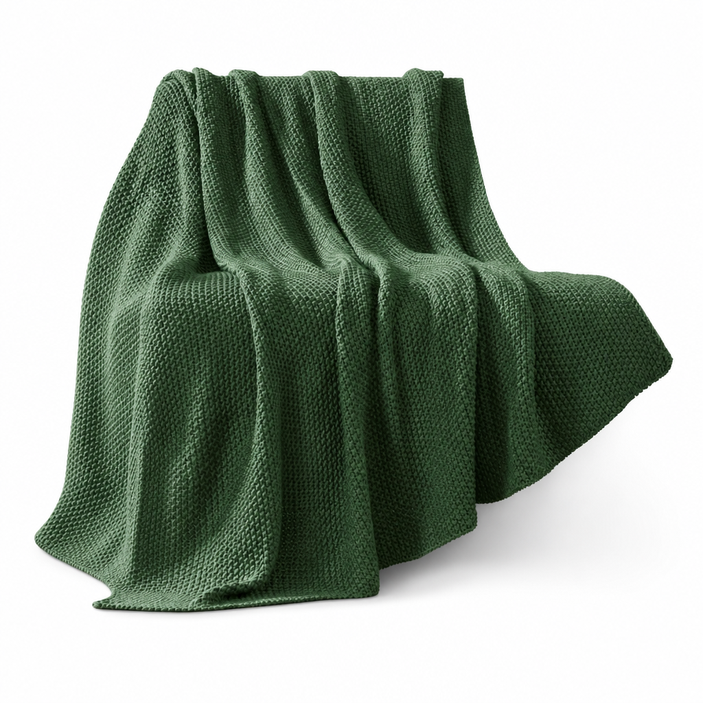Bree Knit Throw in Green front view - throw blanket by Olliix - Whats New Furniture Portland OR