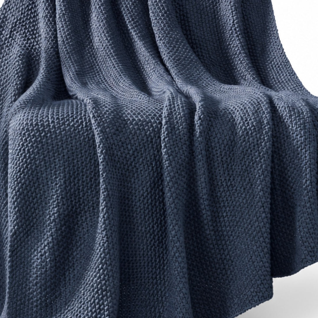 Bree Knit Throw in Indigo texture detail - throw blanket by Olliix - Whats New Furniture Portland OR