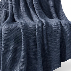 Bree Knit Throw in Indigo texture detail - throw blanket by Olliix - Whats New Furniture Portland OR