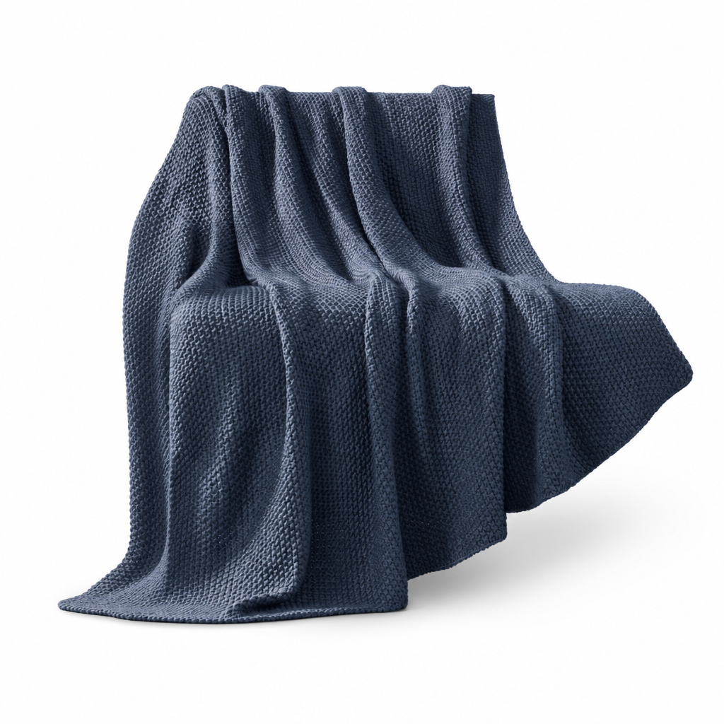 Bree Knit Throw in Indigo front view - throw blanket by Olliix - Whats New Furniture Portland OR