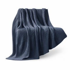 Bree Knit Throw in Indigo front view - throw blanket by Olliix - Whats New Furniture Portland OR