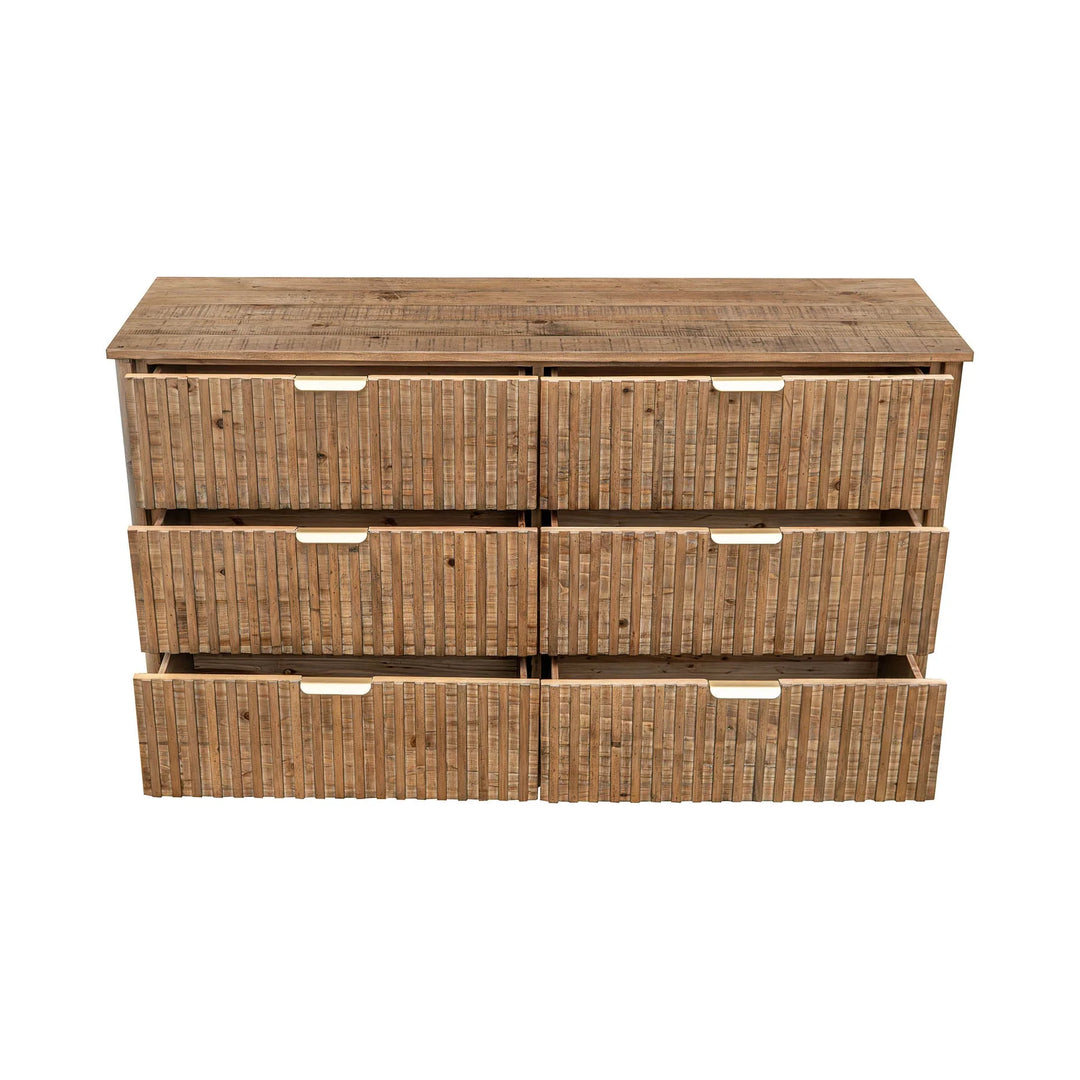 Britanica 6 Drawer Dresser in Cashew Brown open drawer view - six-drawer dresser by LH Imports - Whats New Furniture Portland OR