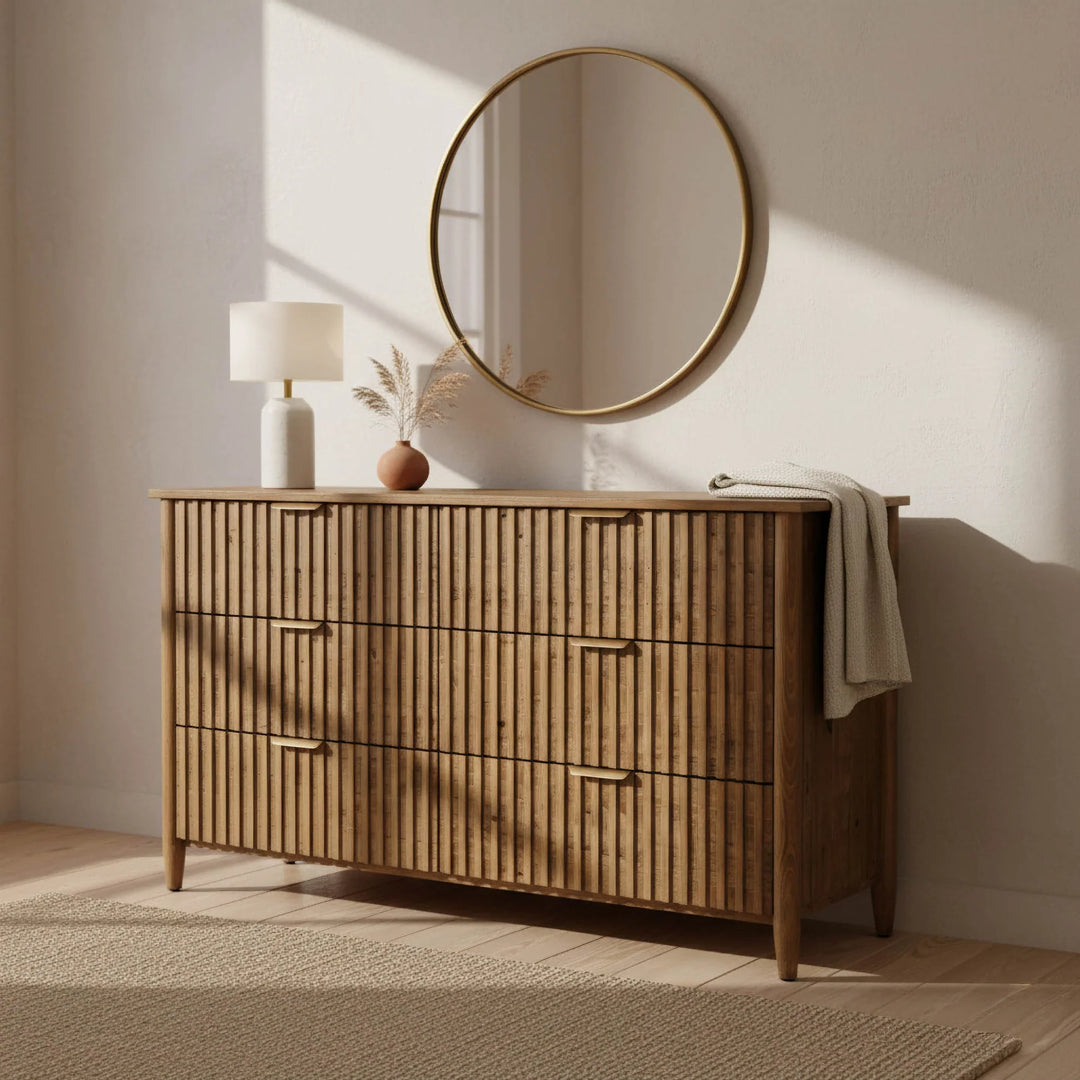 Britanica 6 Drawer Dresser in Cashew Brown room setting - six-drawer dresser by LH Imports - Whats New Furniture Portland OR