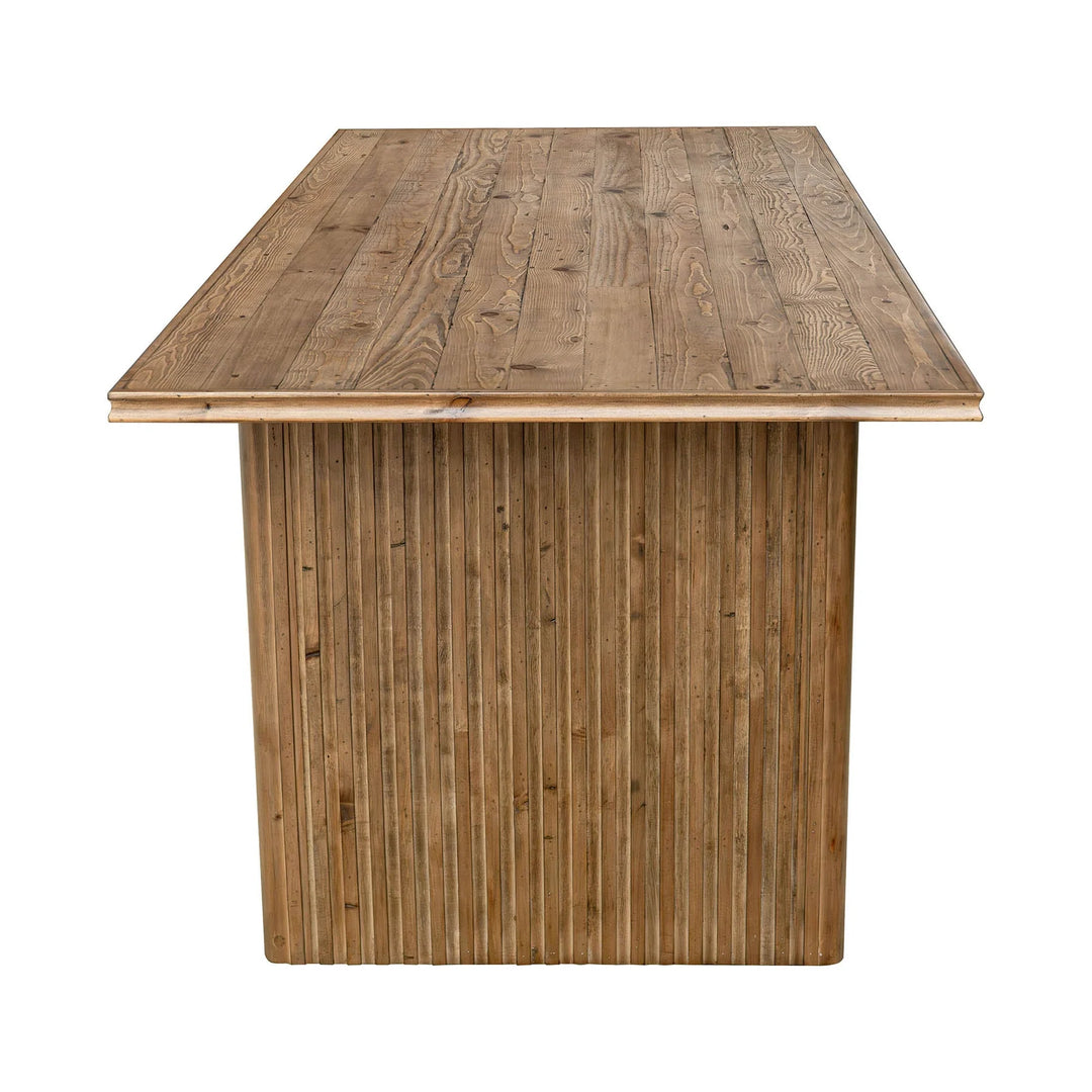 Britanica Dining Table in brown side view - reclaimed pine dining table by LH Imports - Whats New Furniture Portland OR
