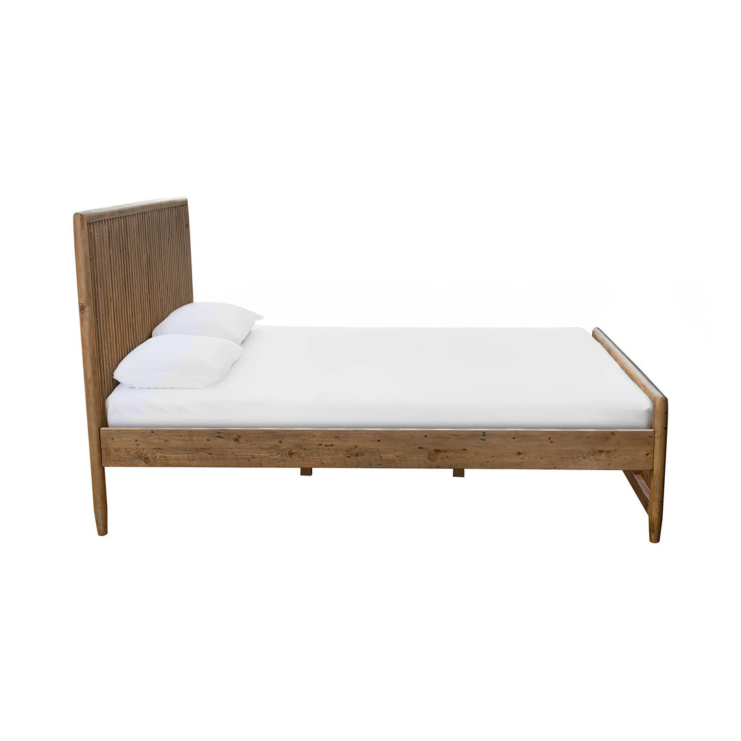 Britanica King Bed Frame in Brown dressed side view - king bed frame by LH Imports - Whats New Furniture Portland OR