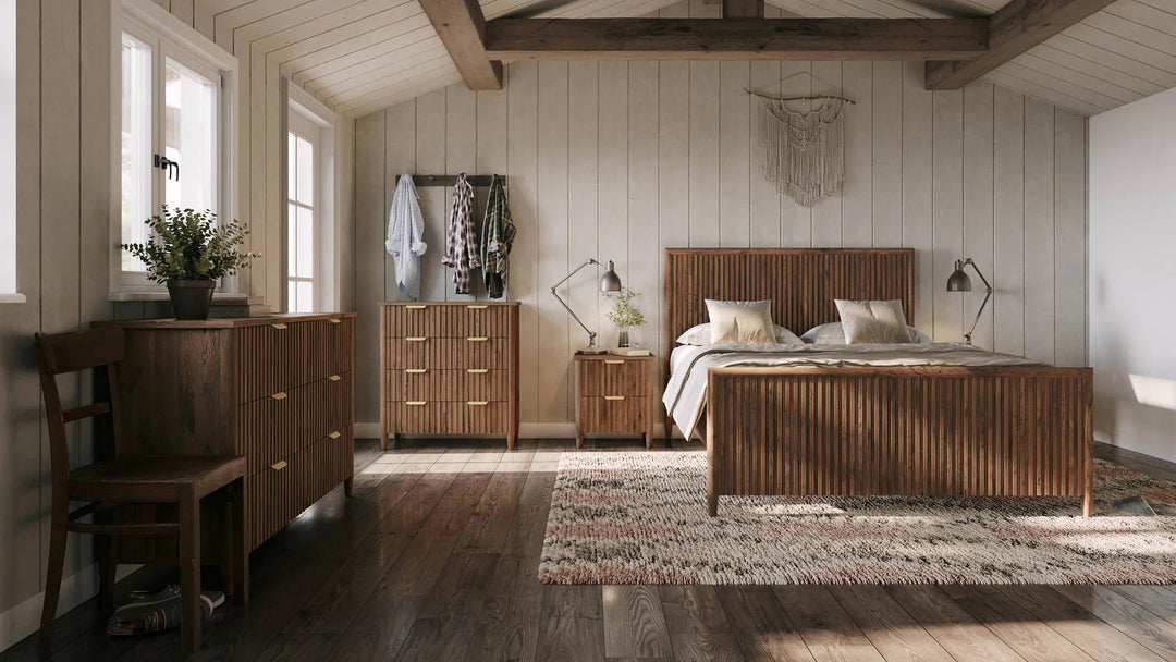 Britanica Queen Bed Frame in Brown lifestyle setting - queen bed frame by LH Imports - Whats New Furniture Portland OR