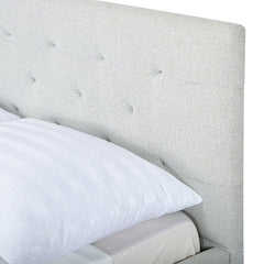 Broadway Queen Bed Frame in Agnes Beige back view - tufted upholstered queen bed private label - Whats New Furniture Portland OR