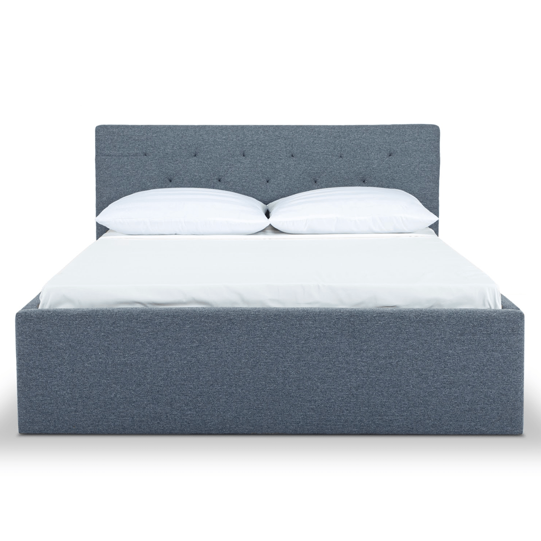 Broadway Queen Bed Frame in Agnes Beige - tufted upholstered queen bed private label - Whats New Furniture Portland OR