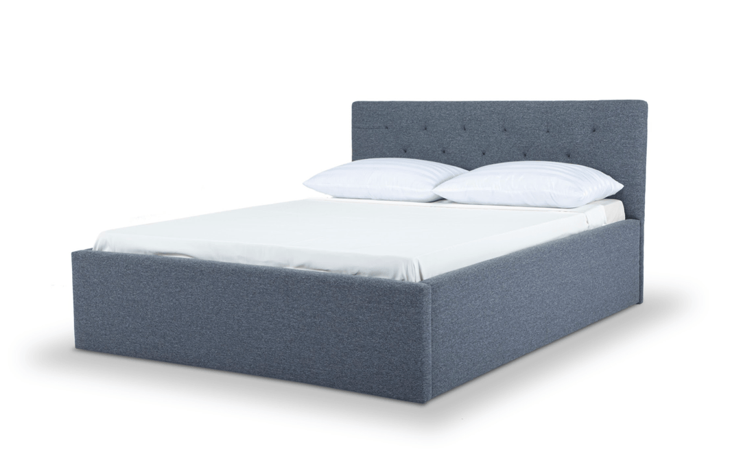 Broadway Queen Bed Frame in Agnes Beige top-down view - tufted upholstered queen bed private label - Whats New Furniture Portland OR