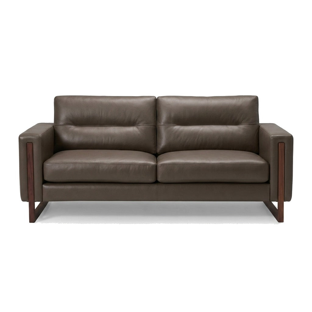 Brookes Apartment Sofa in Classic Pistachio taupe leather - mid-century modern apartment sofa by Palliser - Whats New Furniture Portland OR