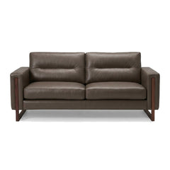 Brookes Apartment Sofa in Classic Pistachio taupe leather - mid-century modern apartment sofa by Palliser - Whats New Furniture Portland OR