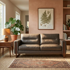 Brookes Apartment Sofa in Classic Pistachio styled in a bright Portland mid-century modern living room - Whats New Furniture