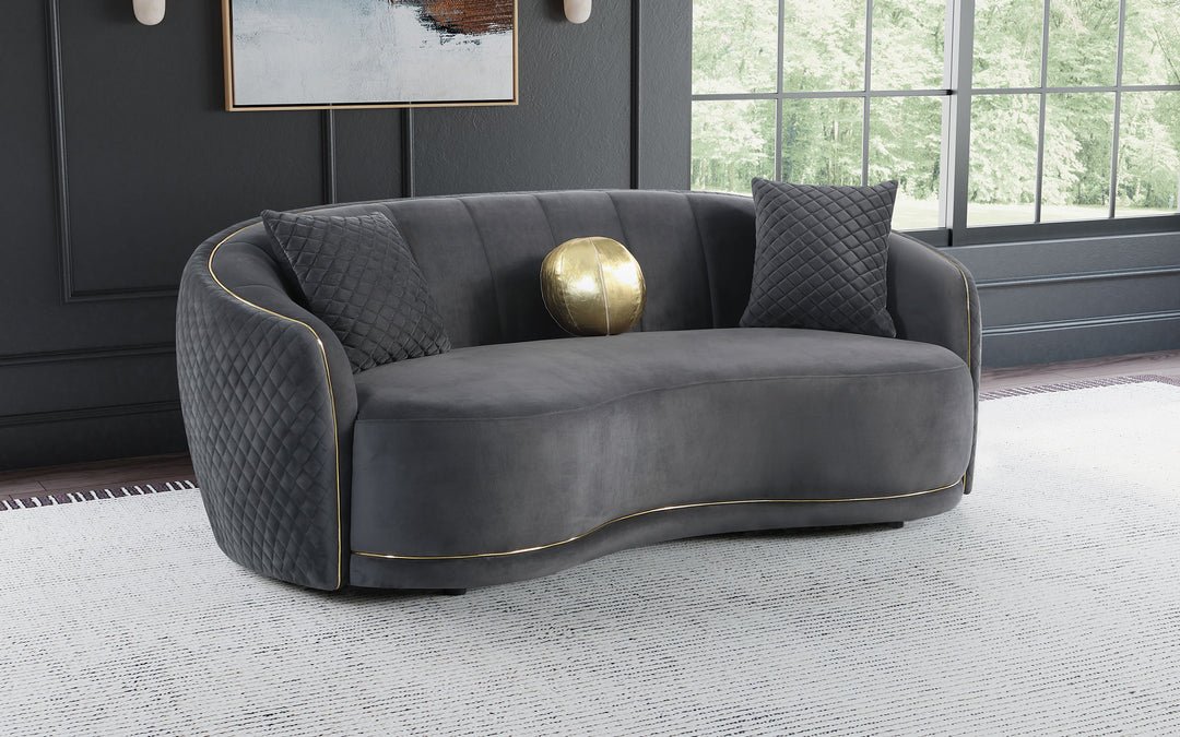 Brookside Velvet Upholstered Curved Sofa Dark Grey - What&